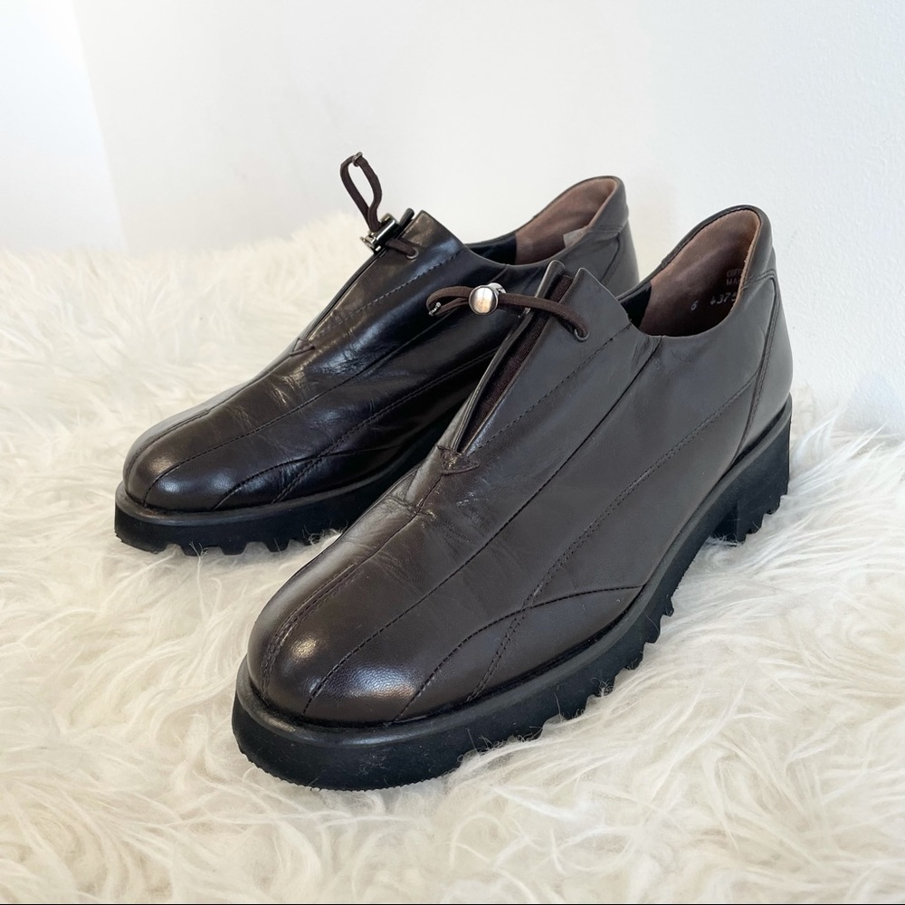 Paul green chunky slip on oxfords loafers brown leather shoes Y2K
